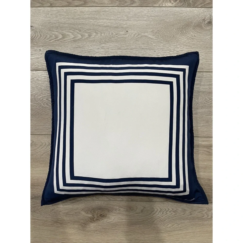 Vtg Ralph Lauren Navy‎ Blue White Deefield Silk Pillow Sham 20 x 20